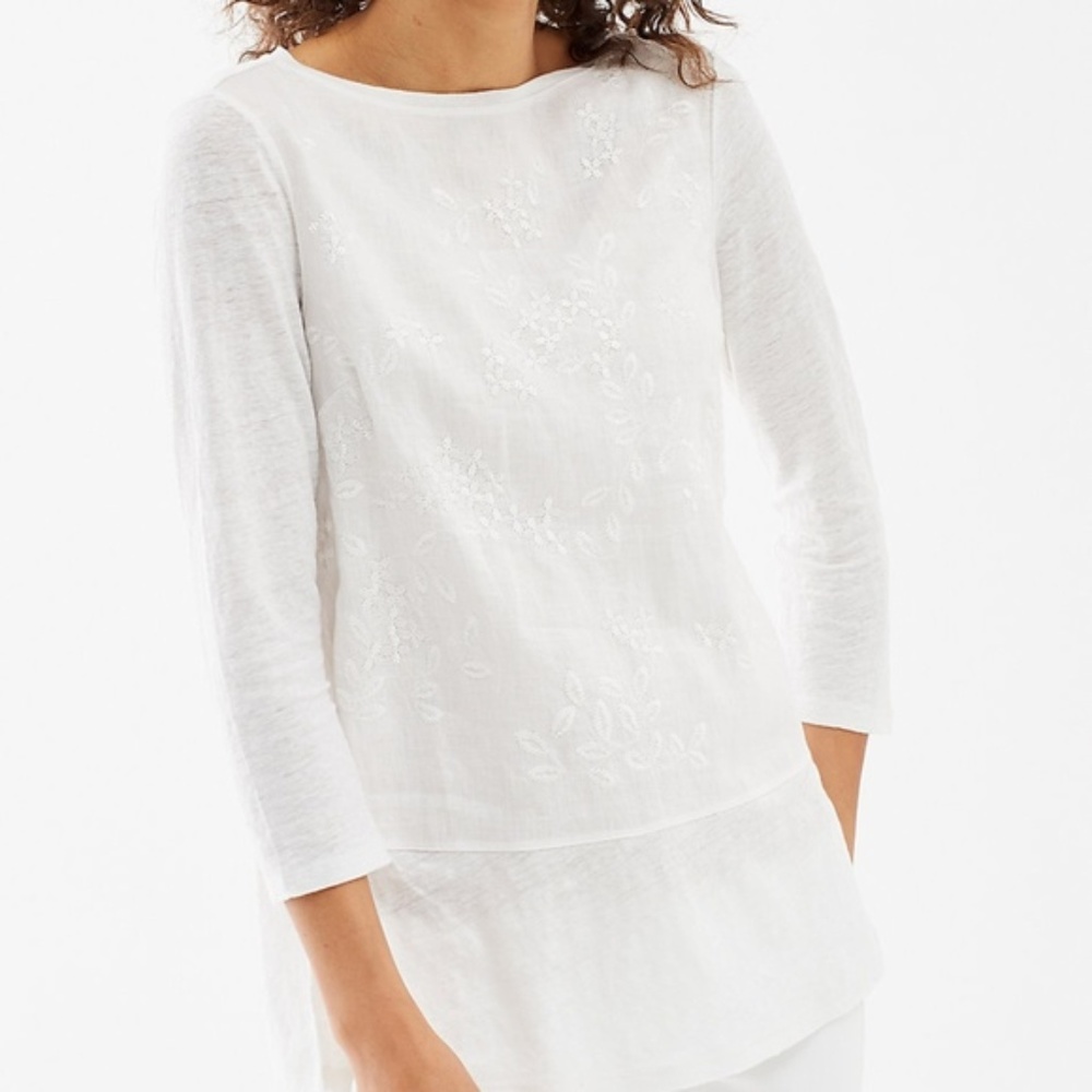 J. Jill Love Linen White Embroidered Top